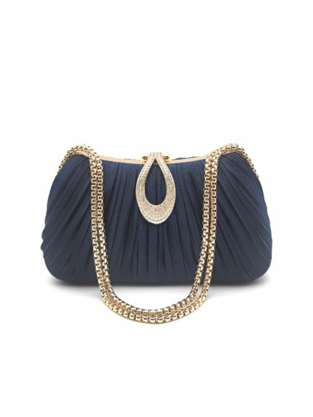 Satin Evening Clutch Ruched Pleated Formal Handbag Detachable Chain